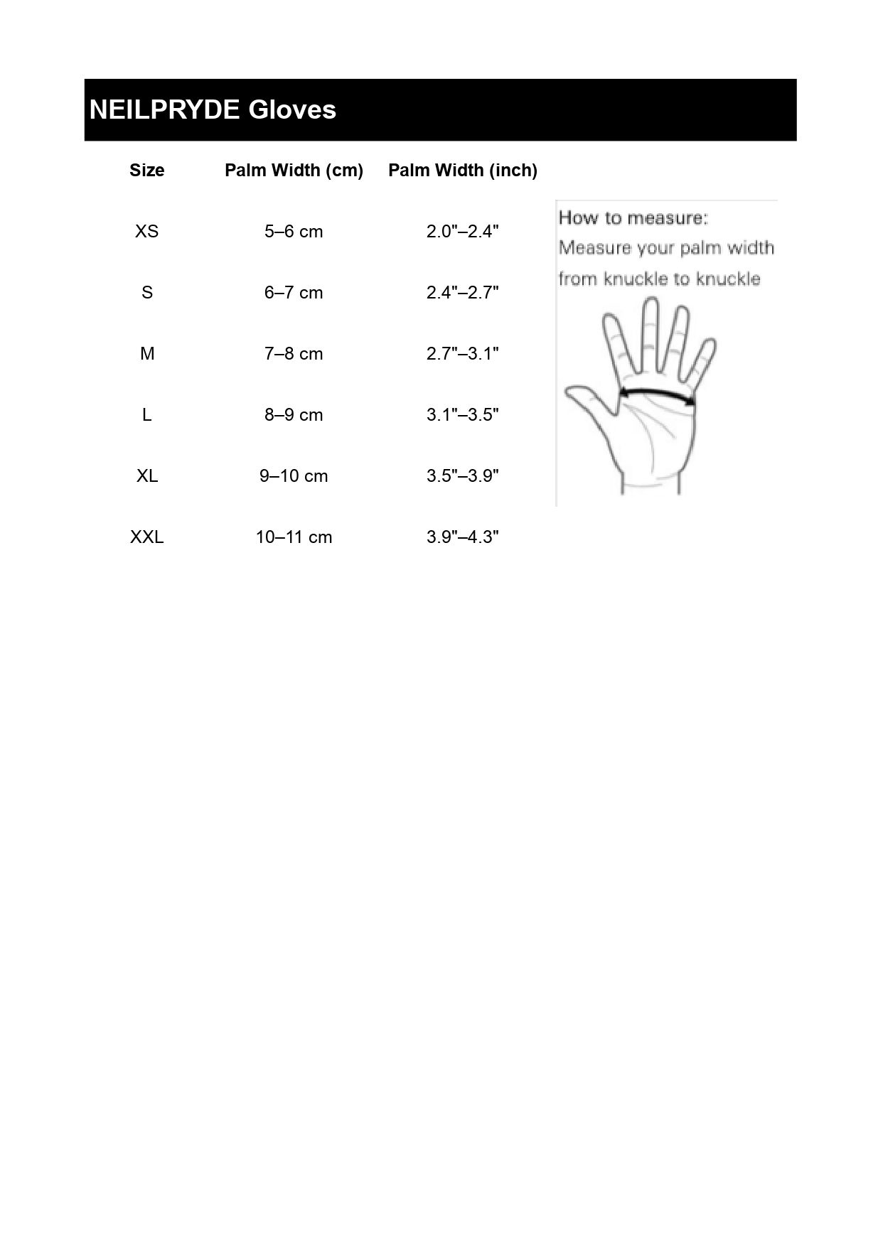 Size table